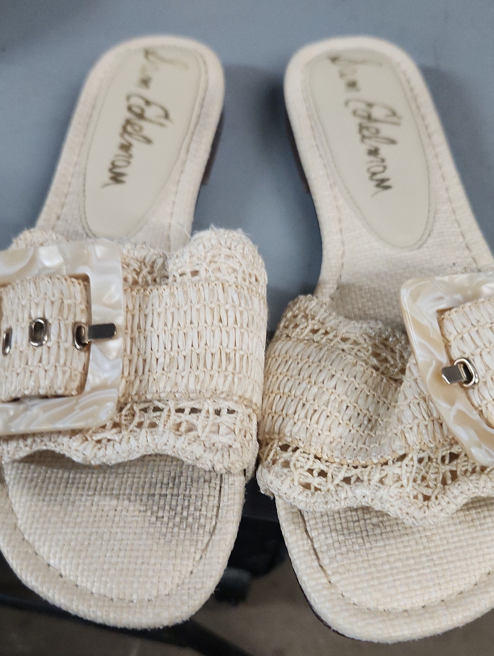 Sam Edelman Cream Woven Buckle Slide Mules